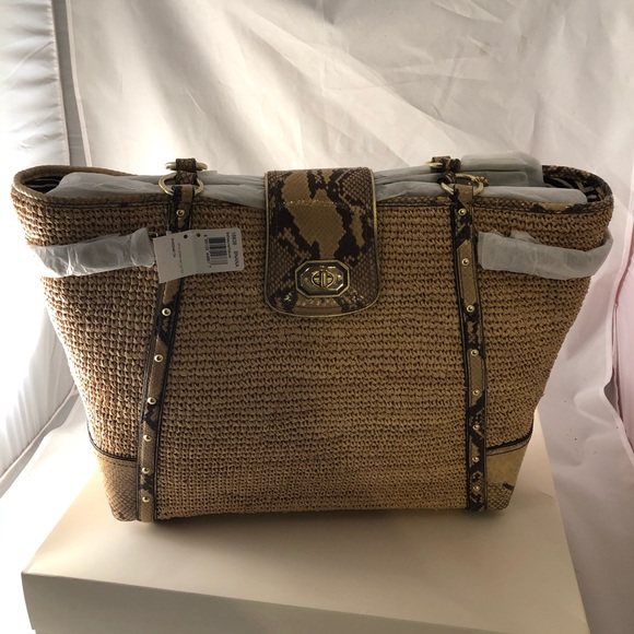 COACH Python Straw Natalie Tote NWT - Picture 1 of 4